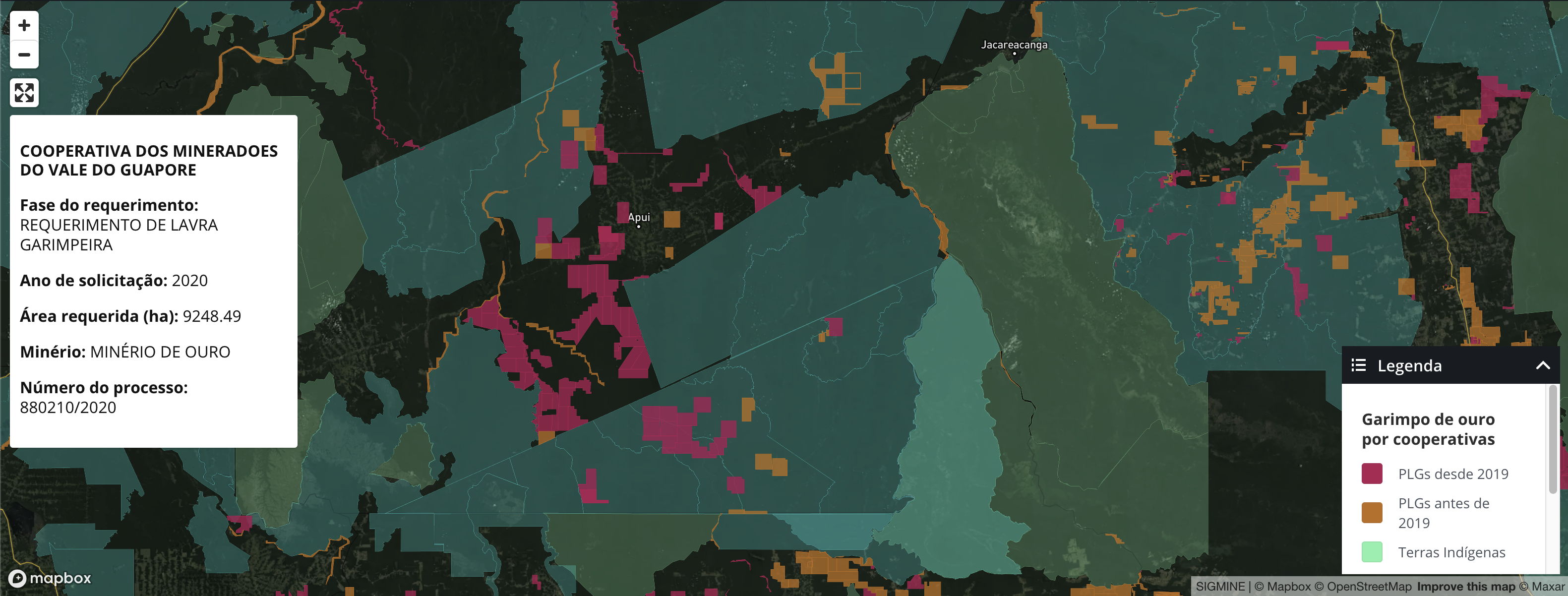 map of gold mining Garimpo